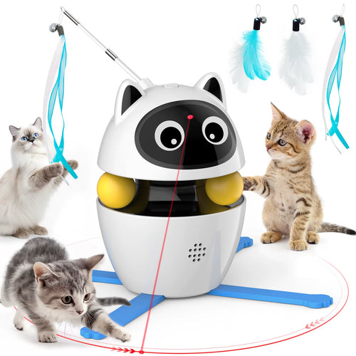 4 in 1 Cat Toys Indoor Electric Interactive Toys with Ball and Feather Automatic Chasing Exercising Laser Toy USB Charging