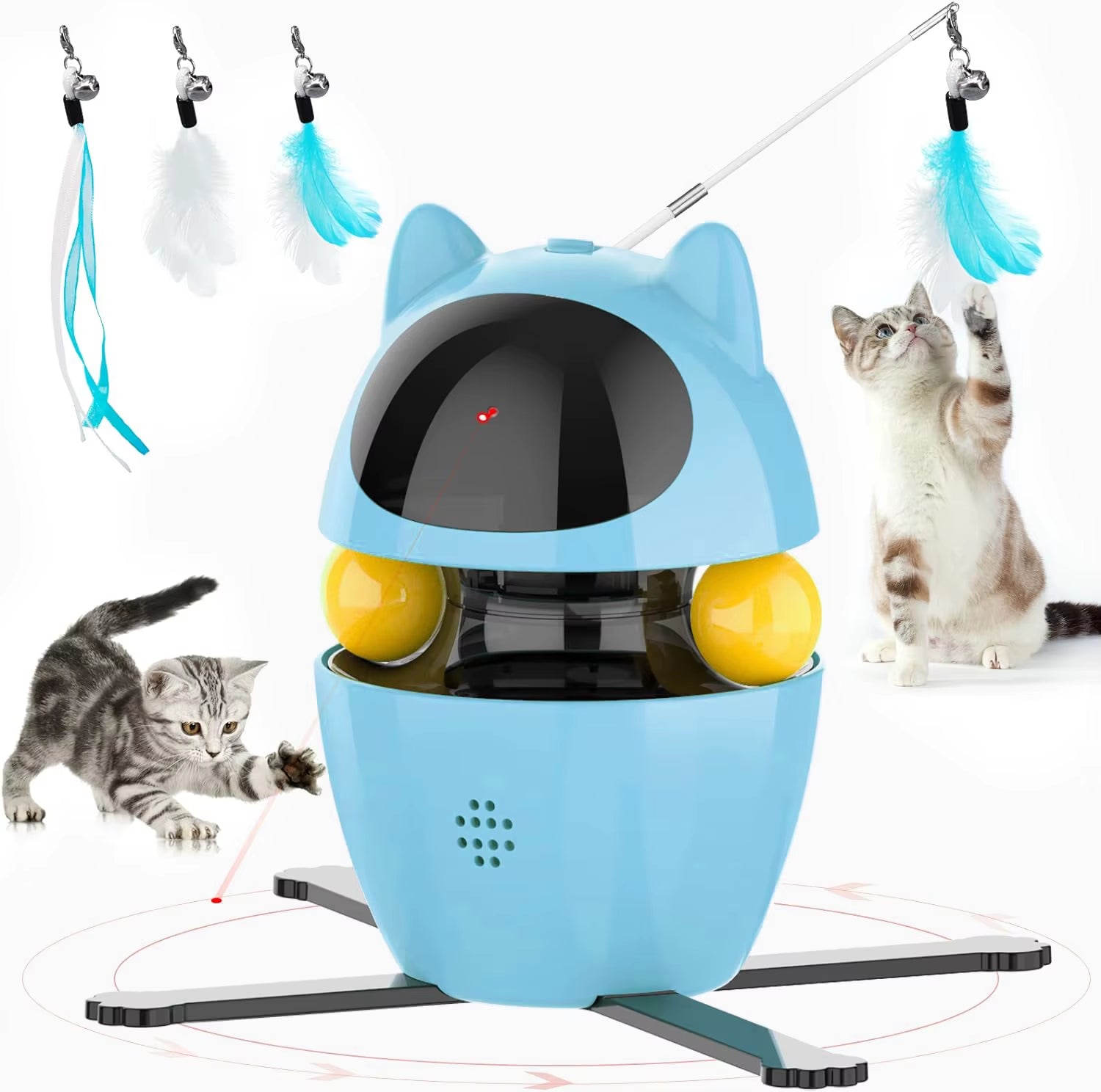 4 in 1 Cat Toys Indoor Electric Interactive Toys with Ball and Feather Automatic Chasing Exercising Laser Toy USB Charging